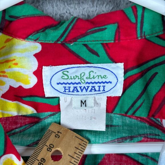 Surf Line Hawaii Shirt Mens M Red Hawaiian Floral Short Sleeve Button‎ Vintage - Picture 5 of 12
